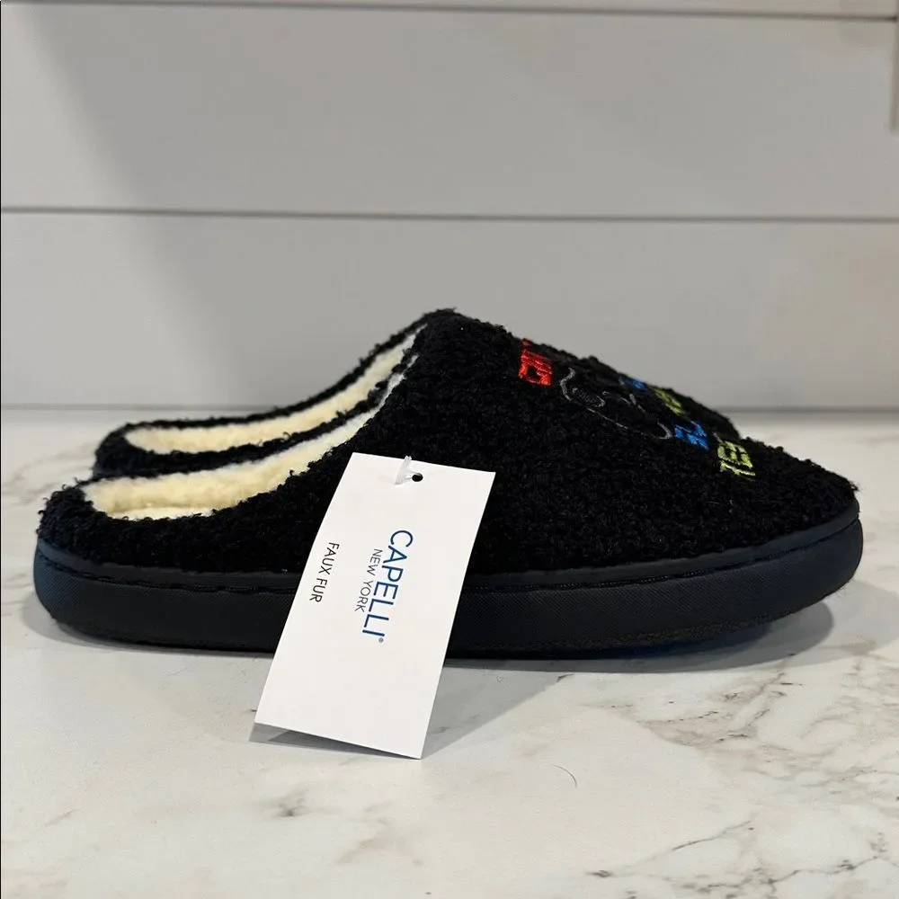 Capellini Kids Gamer Themed Slippers Indoor NEW Size 3/4 Black Faux Fur Medium